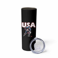 USA Ice Hockey Player Patriotic Graphic Skinny Tumbler Red White and Blue American Sports Fan