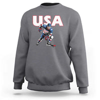 USA Ice Hockey Player Patriotic Graphic Sweatshirt Red White and Blue American Sports Fan