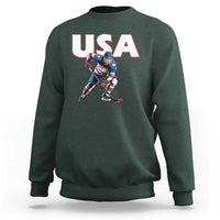 USA Ice Hockey Player Patriotic Graphic Sweatshirt Red White and Blue American Sports Fan