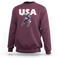 USA Ice Hockey Player Patriotic Graphic Sweatshirt Red White and Blue American Sports Fan