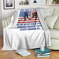 USA Gold Medal Hockey Patriotic American Flag Throw Blanket The Only Ice I Like Champions