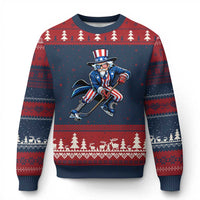 Uncle Sam Playing Hockey Patriotic Graphic Ugly Christmas Sweater Funny USA Ice Hockey American Pride