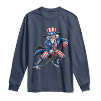 Uncle Sam Playing Hockey Patriotic Graphic Long Sleeve Shirt Funny USA Ice Hockey American Pride