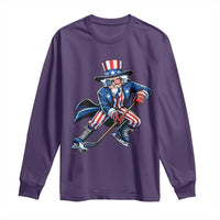 Uncle Sam Playing Hockey Patriotic Graphic Long Sleeve Shirt Funny USA Ice Hockey American Pride
