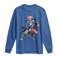 Uncle Sam Playing Hockey Patriotic Graphic Long Sleeve Shirt Funny USA Ice Hockey American Pride