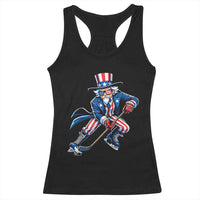 Uncle Sam Playing Hockey Patriotic Graphic Racerback Tank Top Funny USA Ice Hockey American Pride