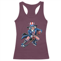 Uncle Sam Playing Hockey Patriotic Graphic Racerback Tank Top Funny USA Ice Hockey American Pride
