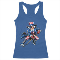 Uncle Sam Playing Hockey Patriotic Graphic Racerback Tank Top Funny USA Ice Hockey American Pride