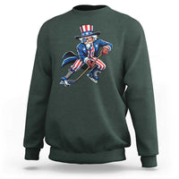 Uncle Sam Playing Hockey Patriotic Graphic Sweatshirt Funny USA Ice Hockey American Pride