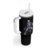 Uncle Sam Playing Hockey Patriotic Graphic Tumbler With Handle Funny USA Ice Hockey American Pride
