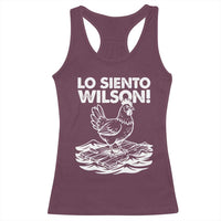 Lo Siento Wilson Funny Chicken Floating Meme Racerback Tank Top Viral Rooster Spanish Apology Trend