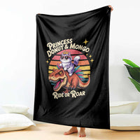 Princess Donut and Mongo Ride or Roar Throw Blanket Funny Cat Riding Dinosaur Retro Sunset