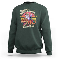 Princess Donut and Mongo Ride or Roar Sweatshirt Funny Cat Riding Dinosaur Retro Sunset