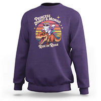Princess Donut and Mongo Ride or Roar Sweatshirt Funny Cat Riding Dinosaur Retro Sunset