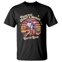 Princess Donut and Mongo Ride or Roar T Shirt Funny Cat Riding Dinosaur Retro Sunset