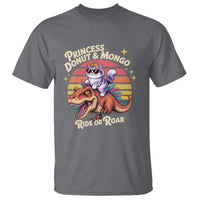 Princess Donut and Mongo Ride or Roar T Shirt Funny Cat Riding Dinosaur Retro Sunset