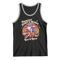 Princess Donut and Mongo Ride or Roar Tank Top Funny Cat Riding Dinosaur Retro Sunset