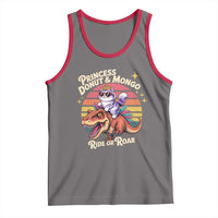 Princess Donut and Mongo Ride or Roar Tank Top Funny Cat Riding Dinosaur Retro Sunset