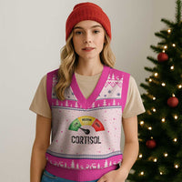 Funny Low Cortisol Stress Meter V-Neck Knit Sweater Vest Low Medium High Anxiety Humor