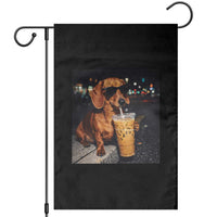 Cool Dachshund Drinking Iced Coffee Graphic Garden Flag Funny Wiener Dog Night Vibes Aesthetic
