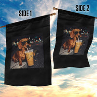 Cool Dachshund Drinking Iced Coffee Graphic Garden Flag Funny Wiener Dog Night Vibes Aesthetic