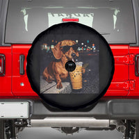 Cool Dachshund Drinking Iced Coffee Graphic Spare Tire Cover Funny Wiener Dog Night Vibes Aesthetic