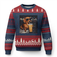 Cool Dachshund Drinking Iced Coffee Graphic Ugly Christmas Sweater Funny Wiener Dog Night Vibes Aesthetic
