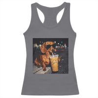 Cool Dachshund Drinking Iced Coffee Graphic Racerback Tank Top Funny Wiener Dog Night Vibes Aesthetic