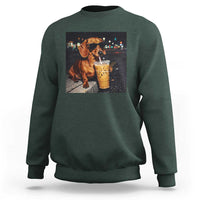 Cool Dachshund Drinking Iced Coffee Graphic Sweatshirt Funny Wiener Dog Night Vibes Aesthetic