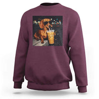 Cool Dachshund Drinking Iced Coffee Graphic Sweatshirt Funny Wiener Dog Night Vibes Aesthetic