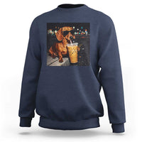 Cool Dachshund Drinking Iced Coffee Graphic Sweatshirt Funny Wiener Dog Night Vibes Aesthetic