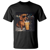 Cool Dachshund Drinking Iced Coffee Graphic T Shirt Funny Wiener Dog Night Vibes Aesthetic