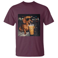 Cool Dachshund Drinking Iced Coffee Graphic T Shirt Funny Wiener Dog Night Vibes Aesthetic