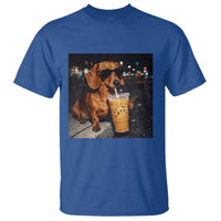 Cool Dachshund Drinking Iced Coffee Graphic T Shirt Funny Wiener Dog Night Vibes Aesthetic