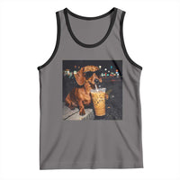 Cool Dachshund Drinking Iced Coffee Graphic Tank Top Funny Wiener Dog Night Vibes Aesthetic