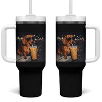 Cool Dachshund Drinking Iced Coffee Graphic Tumbler With Handle Funny Wiener Dog Night Vibes Aesthetic
