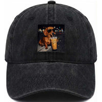 Cool Dachshund Drinking Iced Coffee Graphic Washed Cotton Baseball Cap Funny Wiener Dog Night Vibes Aesthetic