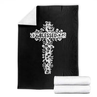 Blessed Floral Cross Christian Graphic Throw Blanket Faith Inspired Minimalist Scripture