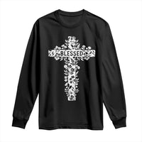 Blessed Floral Cross Christian Graphic Long Sleeve Shirt Faith Inspired Minimalist Scripture