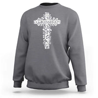 Blessed Floral Cross Christian Graphic Sweatshirt Faith Inspired Minimalist Scripture