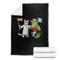Egypt and Guatemala Friendship Heritage Pride Throw Blanket Cute Cat and Quetzal Holding Flag