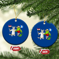 Egypt and Guatemala Friendship Heritage Pride Ceramic Ornament Cute Cat and Quetzal Holding Flag