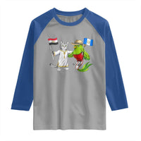 Egypt and Guatemala Friendship Heritage Pride Raglan Shirt Cute Cat and Quetzal Holding Flag