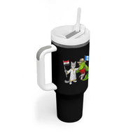 Egypt and Guatemala Friendship Heritage Pride Tumbler With Handle Cute Cat and Quetzal Holding Flag