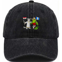 Egypt and Guatemala Friendship Heritage Pride Washed Cotton Baseball Cap Cute Cat and Quetzal Holding Flag
