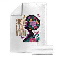 Strong Black Woman Floral Afro Throw Blanket Empowering Black Queen Pride Celebrating Melanin and Strength