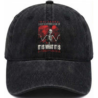 Dark Japanese Aesthetic Skeleton Meme Graphic Washed Cotton Baseball Cap I Got a Severe Case of It Is What It Is