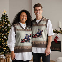 USA Eagle Vs Canada Loon Rivalry Graphic V-Neck Knit Sweater Vest Funny Sports Fan Ice Hockey Game Day Supporter