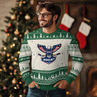 Screaming American Eagle Hockey Pride Graphic Ugly Christmas Sweater Proud USA Ice Sticks Sports Fan