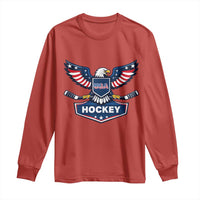 Screaming American Eagle Hockey Pride Graphic Long Sleeve Shirt Proud USA Ice Sticks Sports Fan